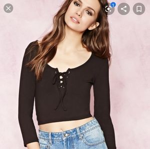Forever 21 black lace up crop top